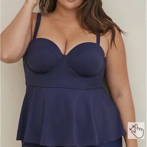 Torrid Blue Peplum Tankini Top Size 3 DD/F